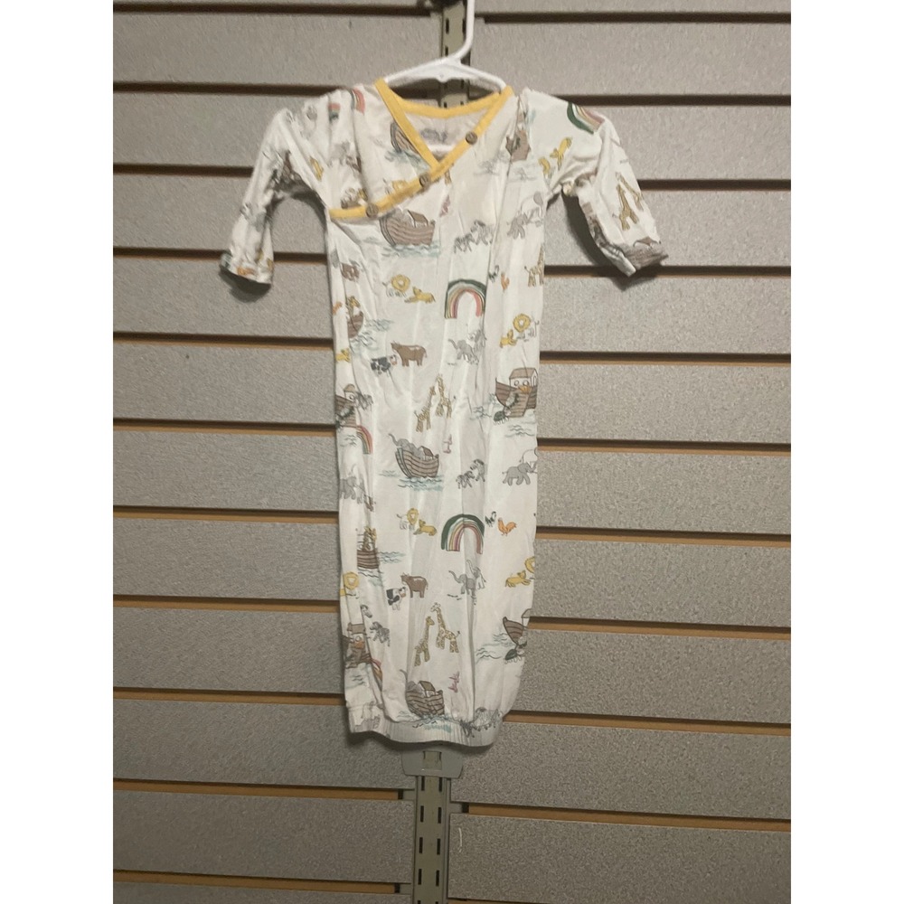 Mud Pie Noahs Ark Baby Gown 0 3 Months Sleep Sack‎ Kimono Snap White Yellow